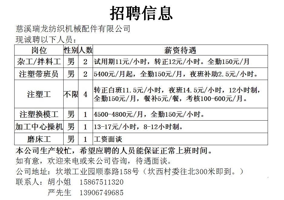 【庵东地区】最新职位速递 ｜ 本地招聘信息汇总